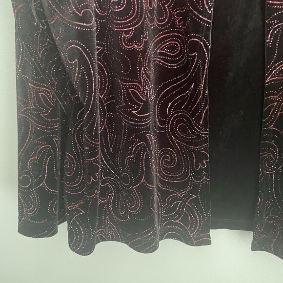 Black Velvet Red Sparkle Top Notations Sz 3X One Piece Cardigan Style Party - Picture 8 of 16